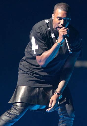 Kanye West in a Givenchy by Riccardo Tisci leather kilt for his 